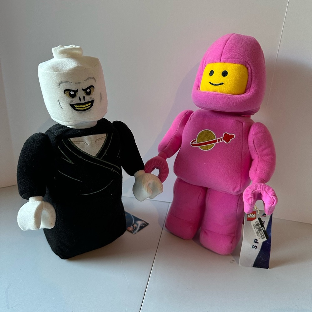 NWT Lot 2 Lego Astronaut plush pink and Lego Lord Voldemort plush black/white